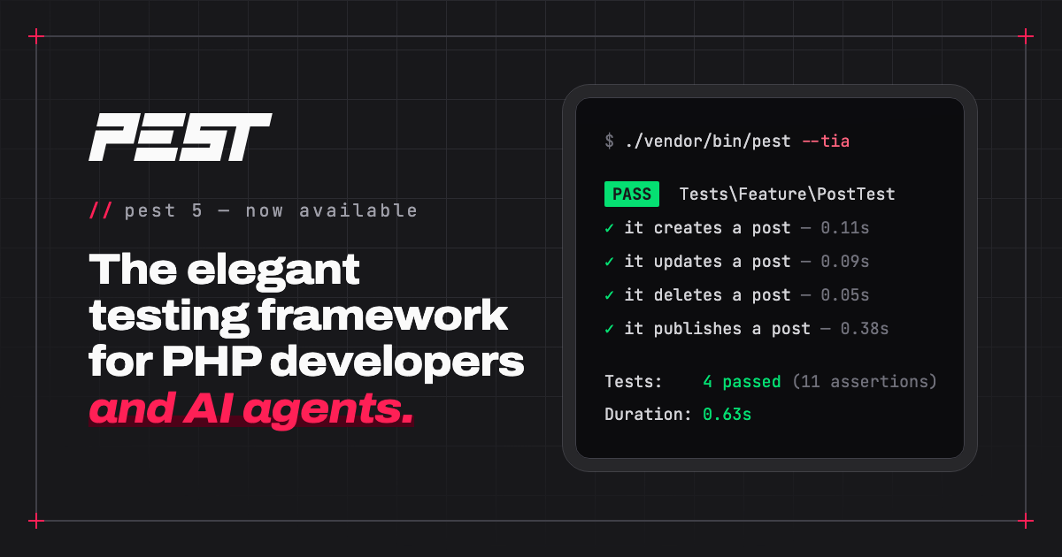 Pest 5 Now Available | Pest - The elegant PHP Testing Framework
